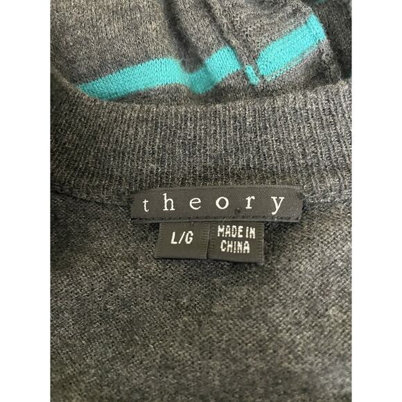 Theory Lonnie S Cashcotton Gray Apollo Stripe Cashmere Blend Cardigan Large - Picture 8 of 11